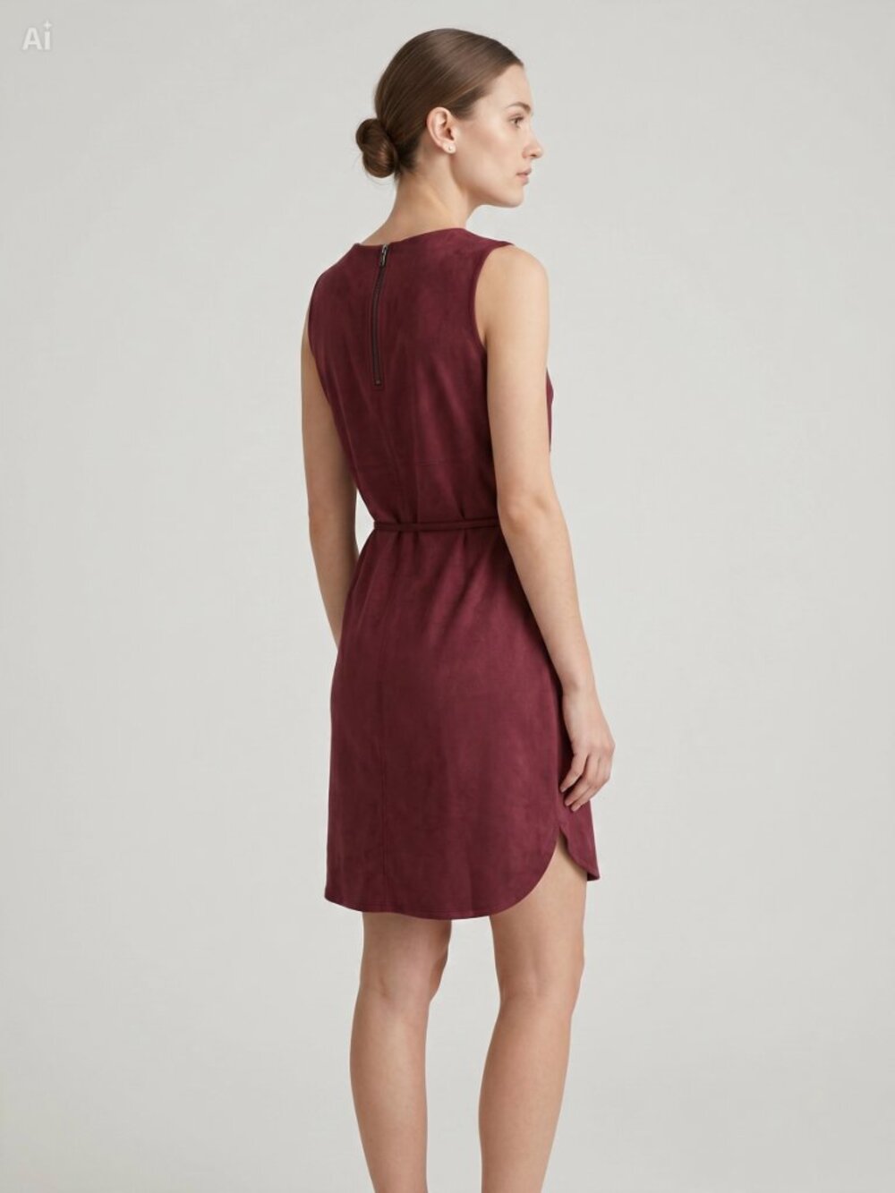 ONLY Burgundy Faux Suede Sleeveless Tie Waist Curved Hem Dress - Picture 2 of 8